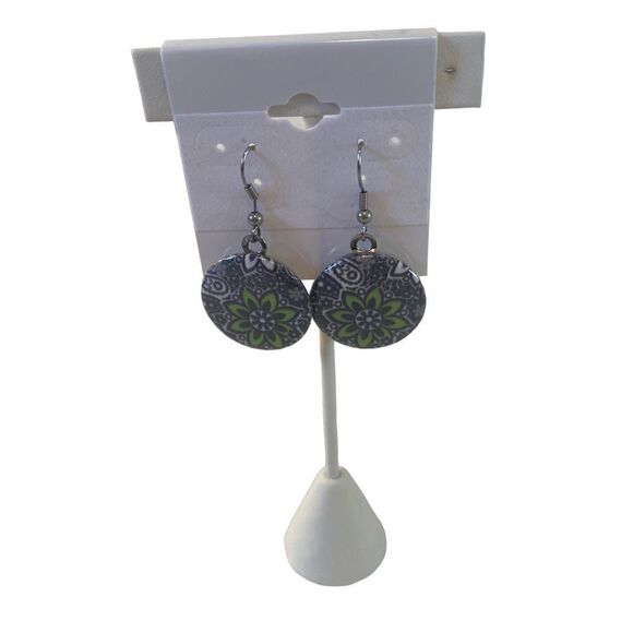 Lightweight button shaped blue & green colored earrings. - Picture 3 of 7